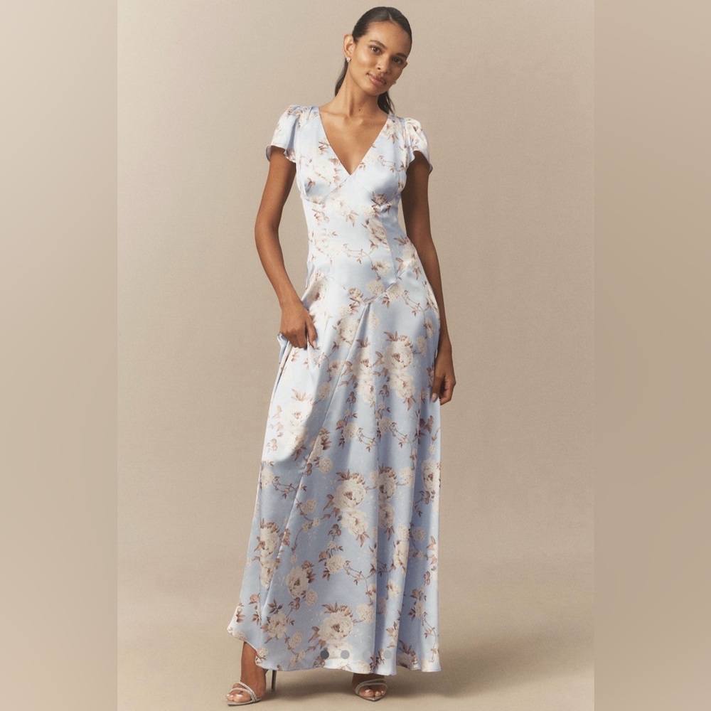 BHLDN Sammie Powder Blue Floral V-Neck Maxi Dress